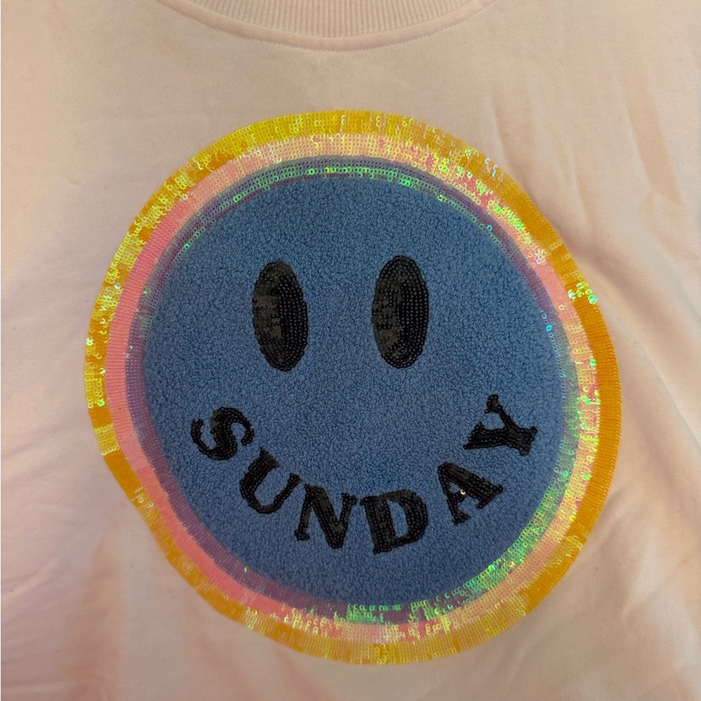 QUEEN OF SPARKLES Sunday Smiley Sweatshirt - Blue and Yellow